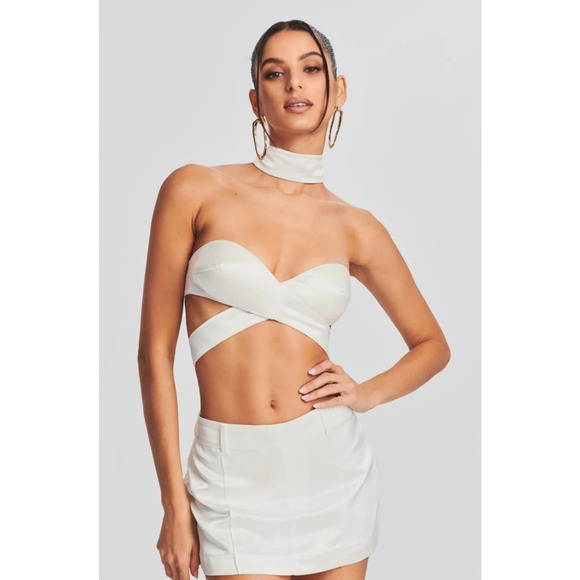 Retrofete Ross Top in Ivory Cropped Size Small Sleeveless Halter - Picture 1 of 8